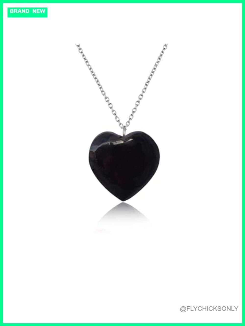 Natural Black Onyx Heart Necklace 18 Inch Polished Gemstone
